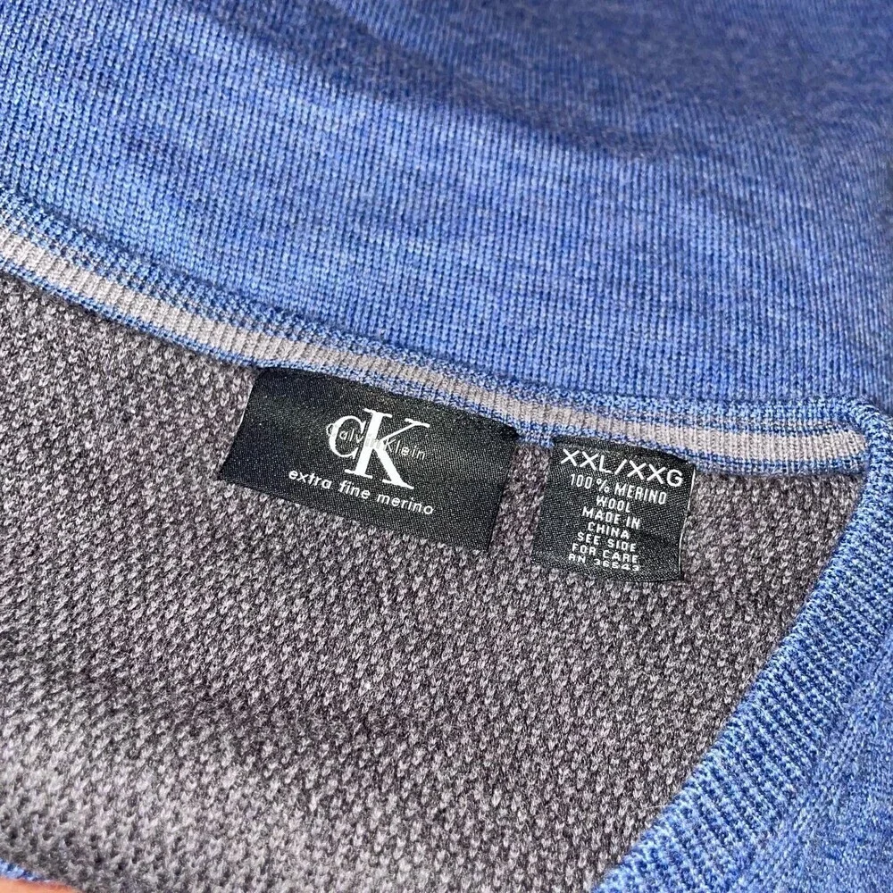 Calvin Klein sweater extra fine merino wool blue V-neck SZ XXL